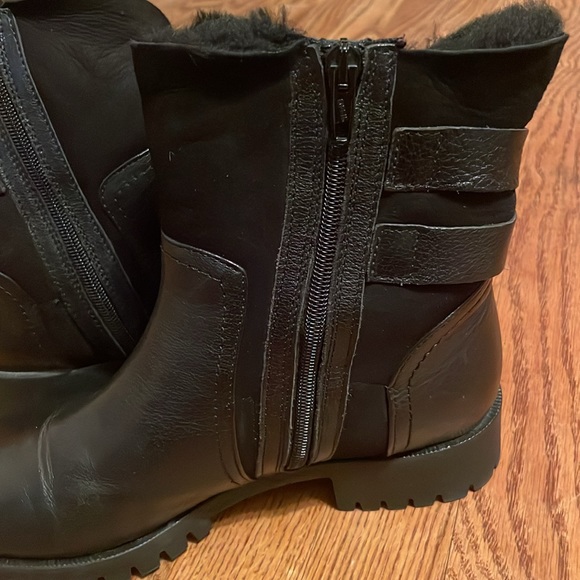 Napoleoni Black Leather Suede Ankle Boots Shearling Fur Sz 39 EU 9 US Italy - Picture 7 of 11